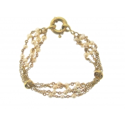 14Kt Yellow Gold Four Row Link and Pearl Stations Bracelet (10.40gr)